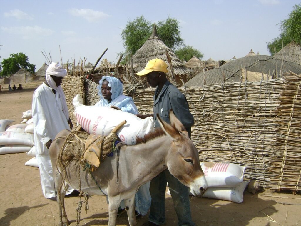 Refugees from Sudan on the eastern border of Chad receive aid at one of three refugee centers funded by USAID through Africare managed by Radjab Mahamat Saleh (Source: ACSD photo archive).